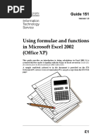 Using Formulae and Functions in Microsoft Excel 2002 (Office XP)