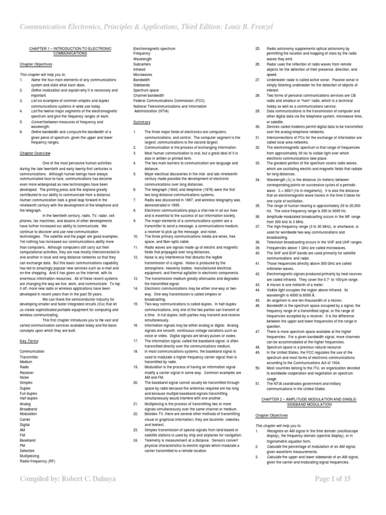 Communication Electronics Chapter Summary Frenzel PDF Frequency