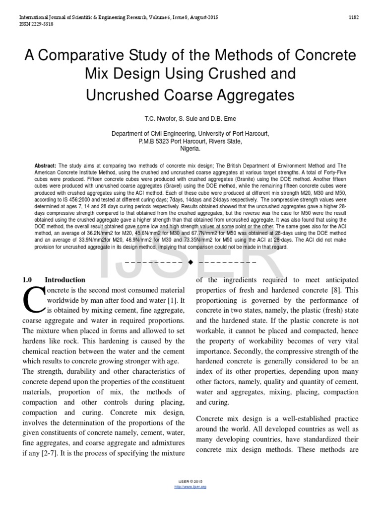 A Comparative Study of The Methods of Concrete Mix Design Using Crushed ...