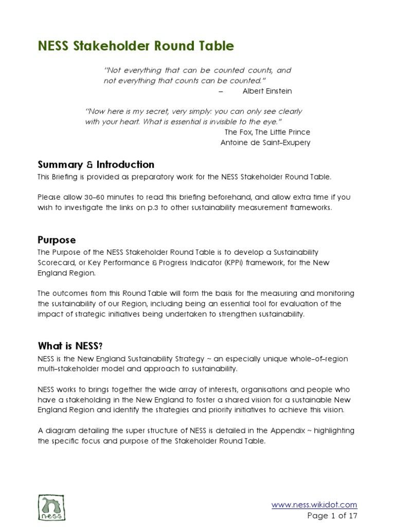 NESS Stakeholder Round Table Briefing | PDF | Sustainability | Natural ...