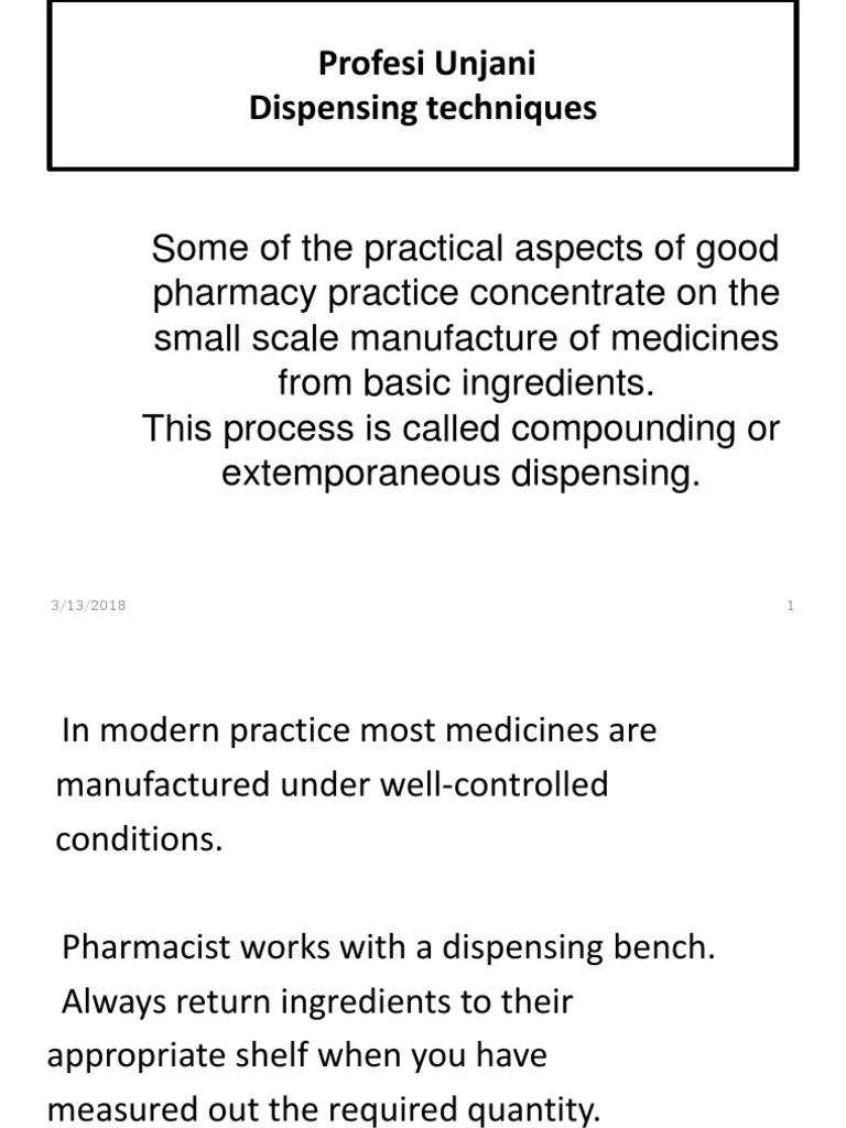 Dispensing Techniques PDF Dose (Biochemistry) Chemistry