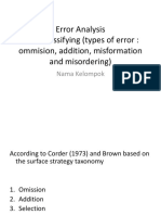 Error Analysis Error Classifying (Types of Error: Ommision, Addition, Misformation and Misordering)