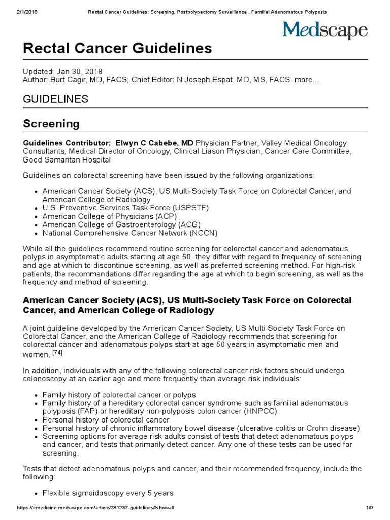 Rectal Cancer Screening Guidelines 2018 | PDF | Colorectal Cancer ...
