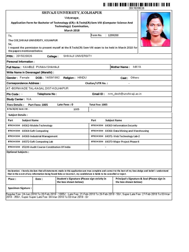 B.Tech(CR) Sem-VIII Exam Application | PDF | Science | Technology (General)