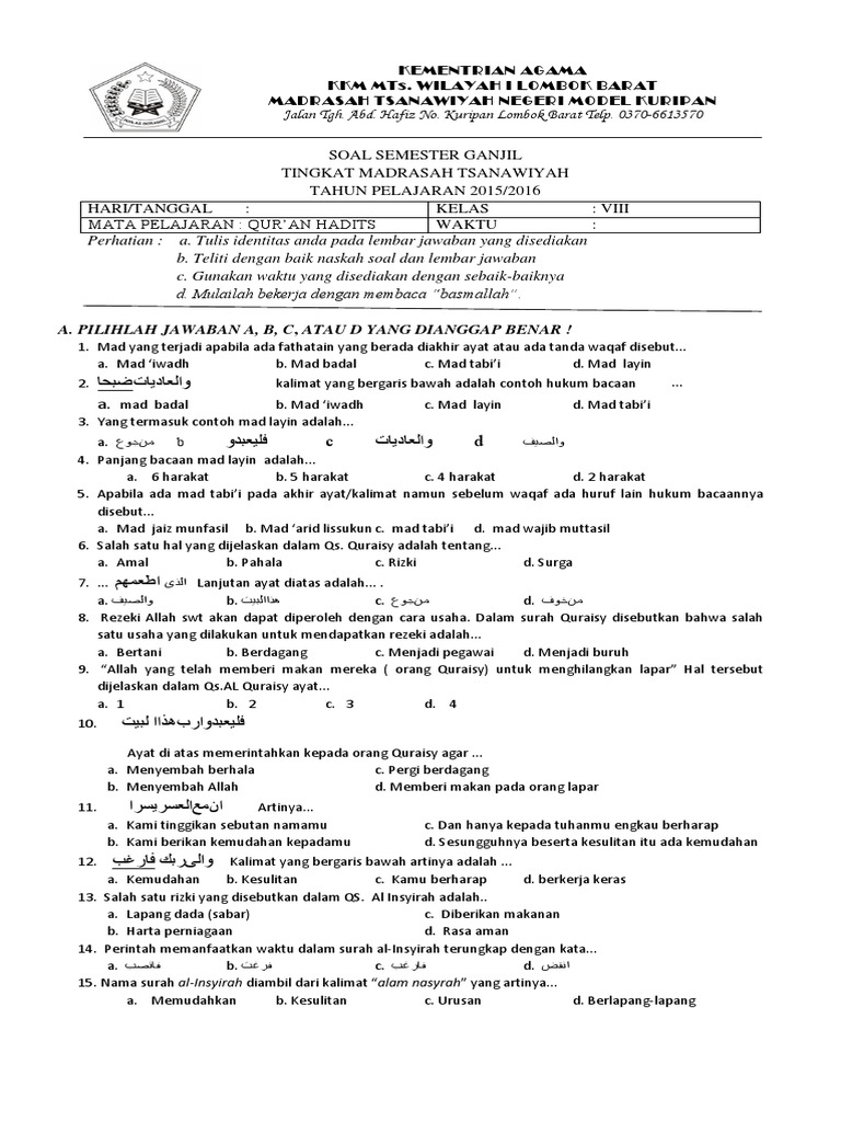 Soal Qh Viii Ganjil 17 K-13 Pdf