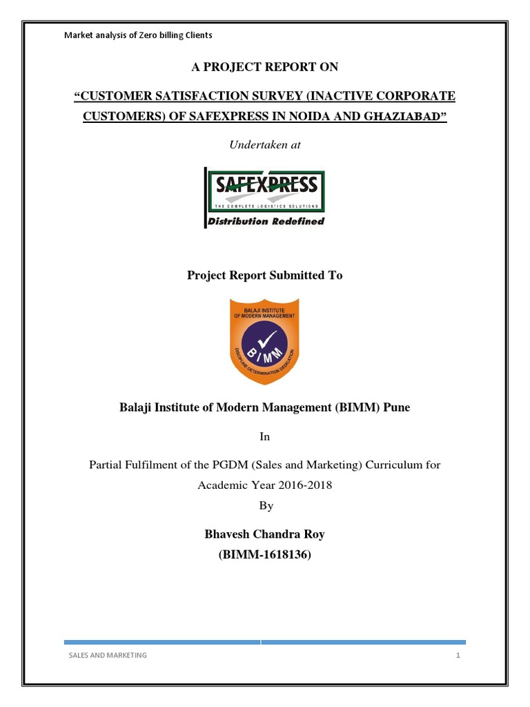A Project Report On "Customer Satisfaction Survey (Inactive Corporate