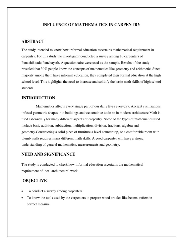 Influence of Mathematics in Carpentry: Objective | PDF | Carpentry ...
