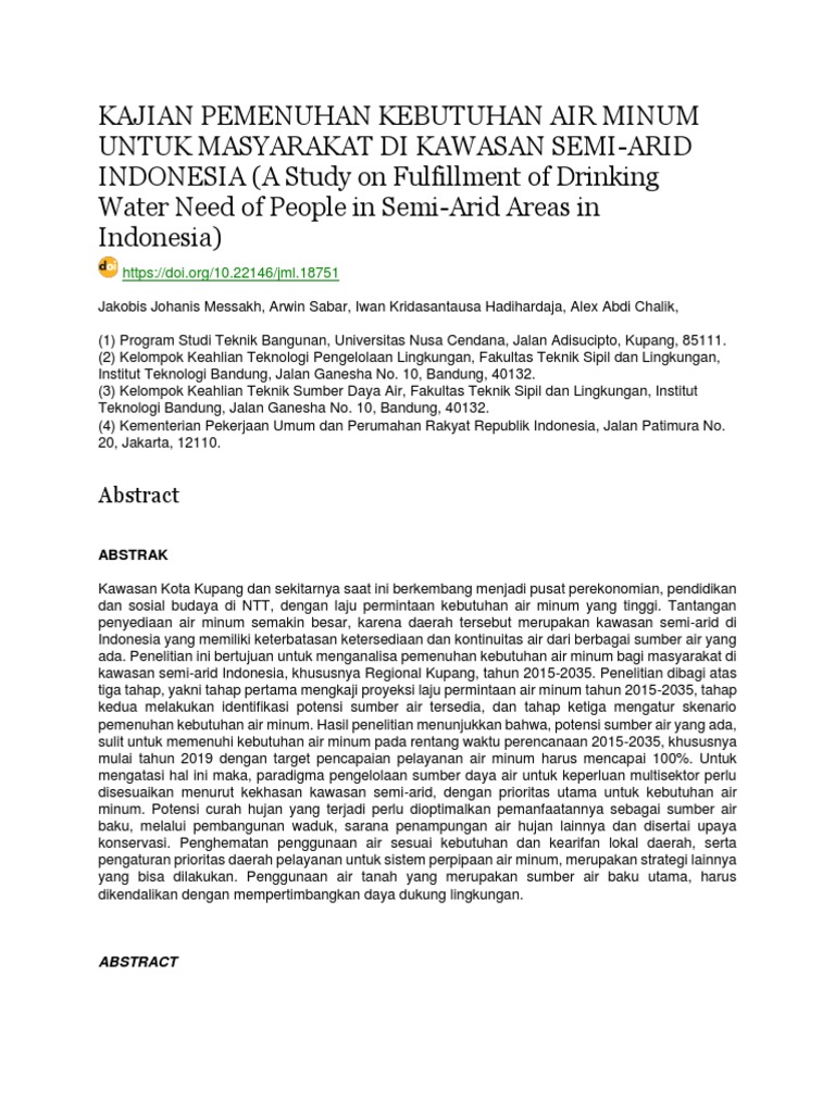 Kajian Pemenuhan Kebutuhan Air Minum Untuk Masyarakat Di Kajian Pemenuhan Kebutuhan Air Minum Untuk Masyarakat Di