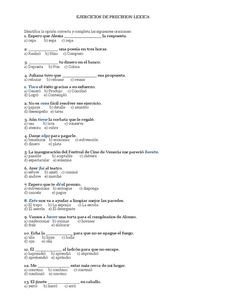 Ejercicios de Precisión Léxica | PDF | Métodos y materiales de enseñanza