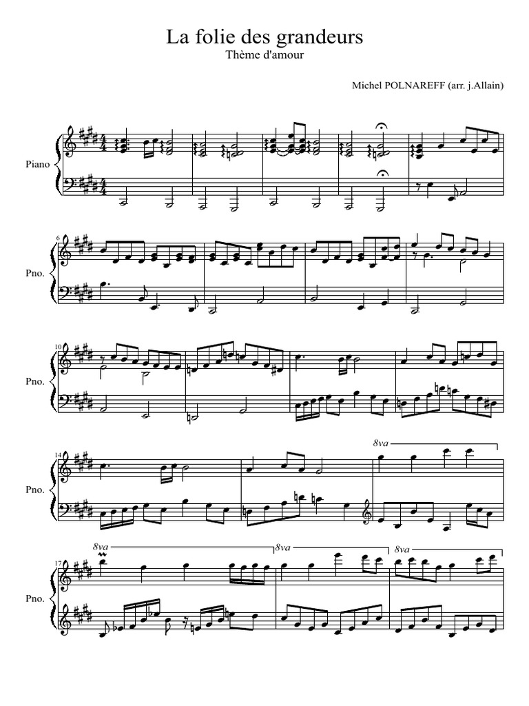 La Folie Des Grandeurs Th Me D Amour Michel Polnaeff Piano 2p