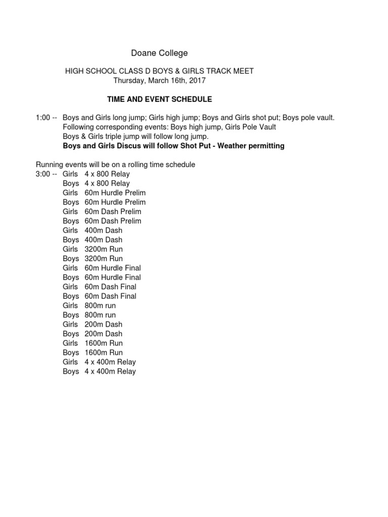 Doane College Track Meet Schedule | PDF