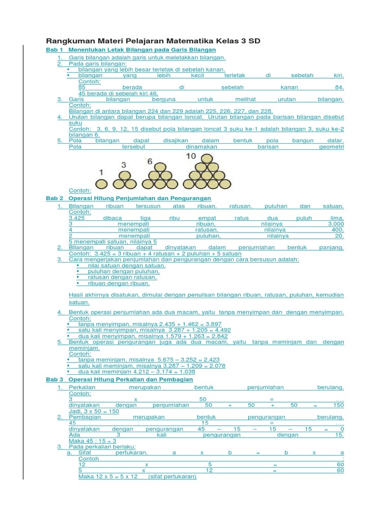 Rangkuman Matematika Kelas 3 SD Semester 1 | PDF