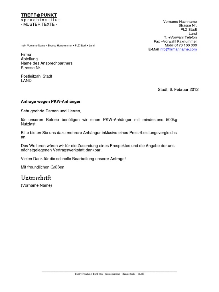 Anfrage Nach Referenz : Anfrage schreiben (Brief, E-Mail): Checkliste ...