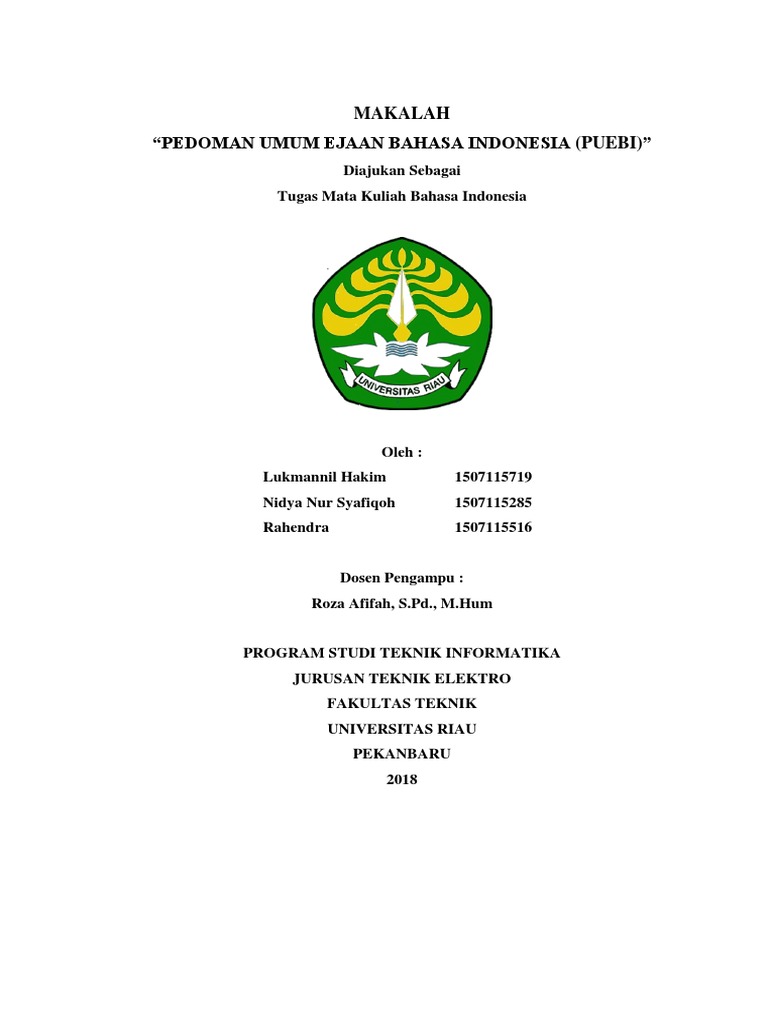Makalah Pedoman Umum Ejaan Bahasa Indonesia (PUEBI)