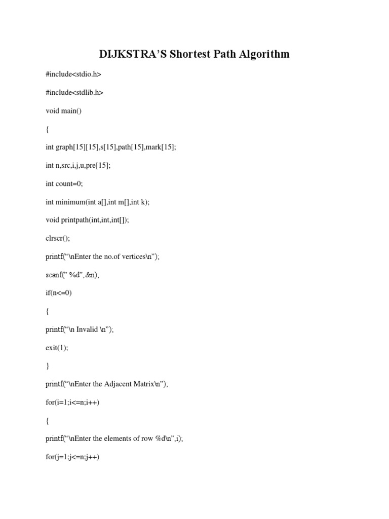 Dijkstra's Algorithm Implementation in C | PDF | Public Key ...