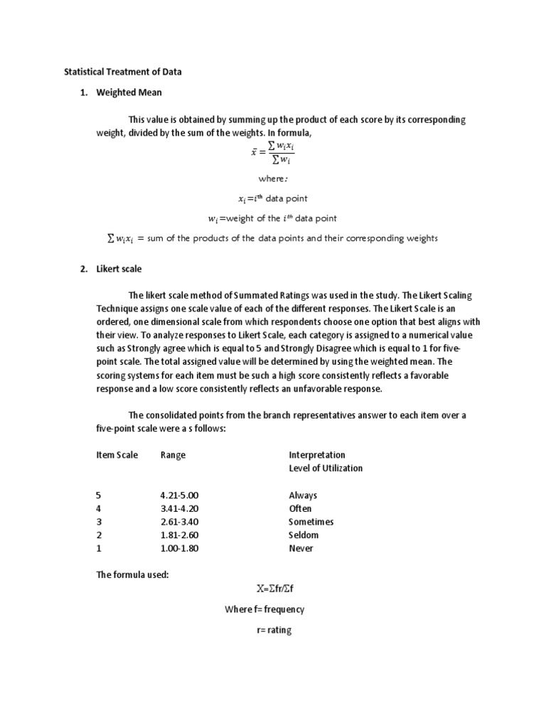 Statistical Treatment of Data | PDF | Likert Scale | Arithmetic Mean