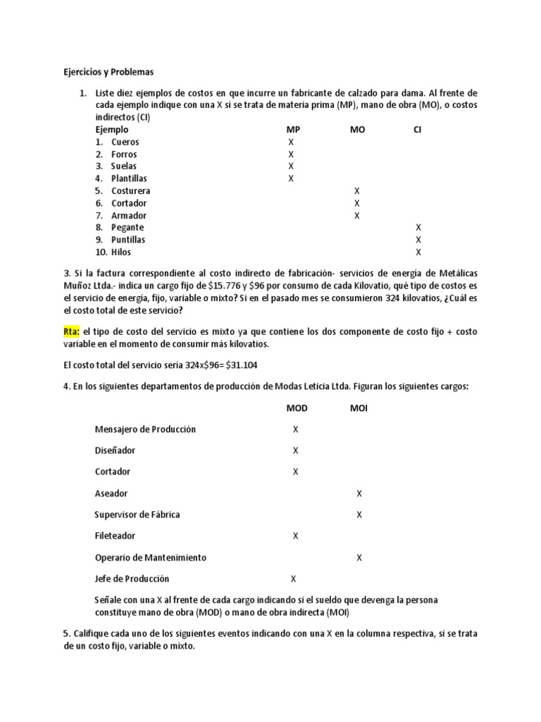 Ejercicios de Costos en Fabricación | PDF | Costo | Estado de resultados