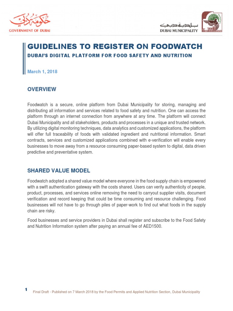 FoodWatch Registration Guide PDF Authentication Food Safety