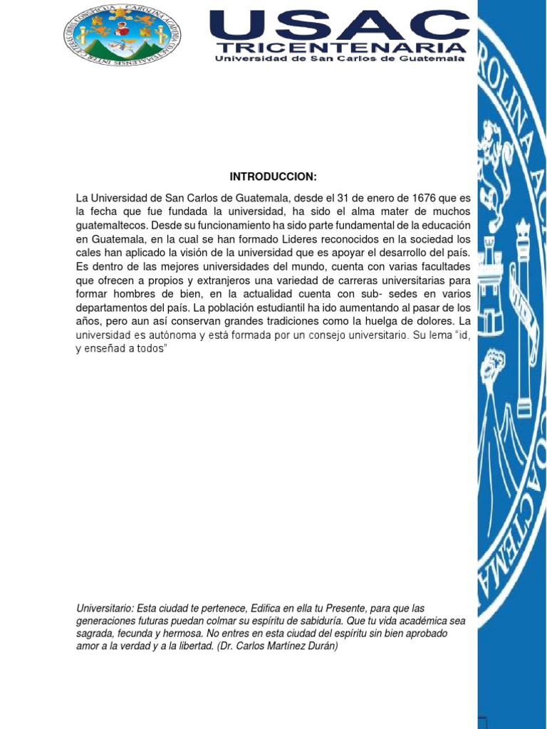 Breve Historia De La Universidad San Carlos De Guatemala Usac Pdf
