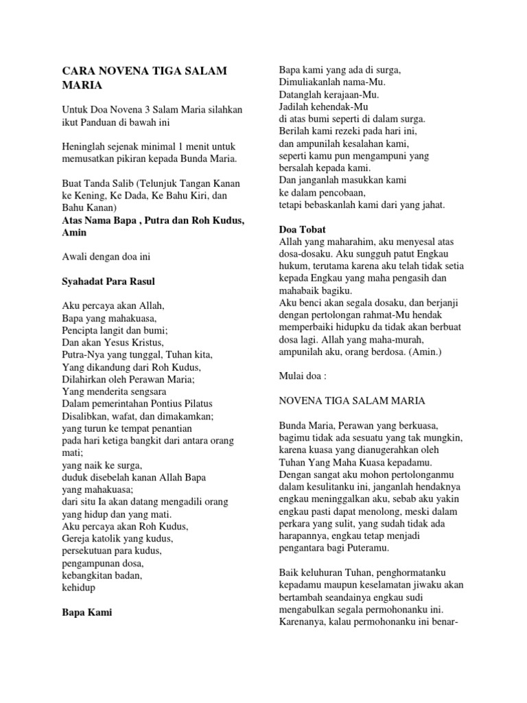 Doa Novena 3 Salam Maria Rasanya