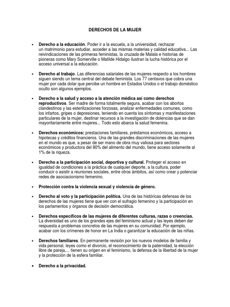Derechos Esenciales de la Mujer | PDF | Derechos de las mujeres ...