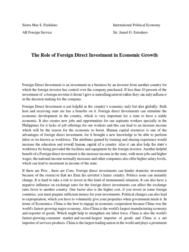 Impact of Foreign Direct Investment on Growth | PDF | Foreign Direct ...