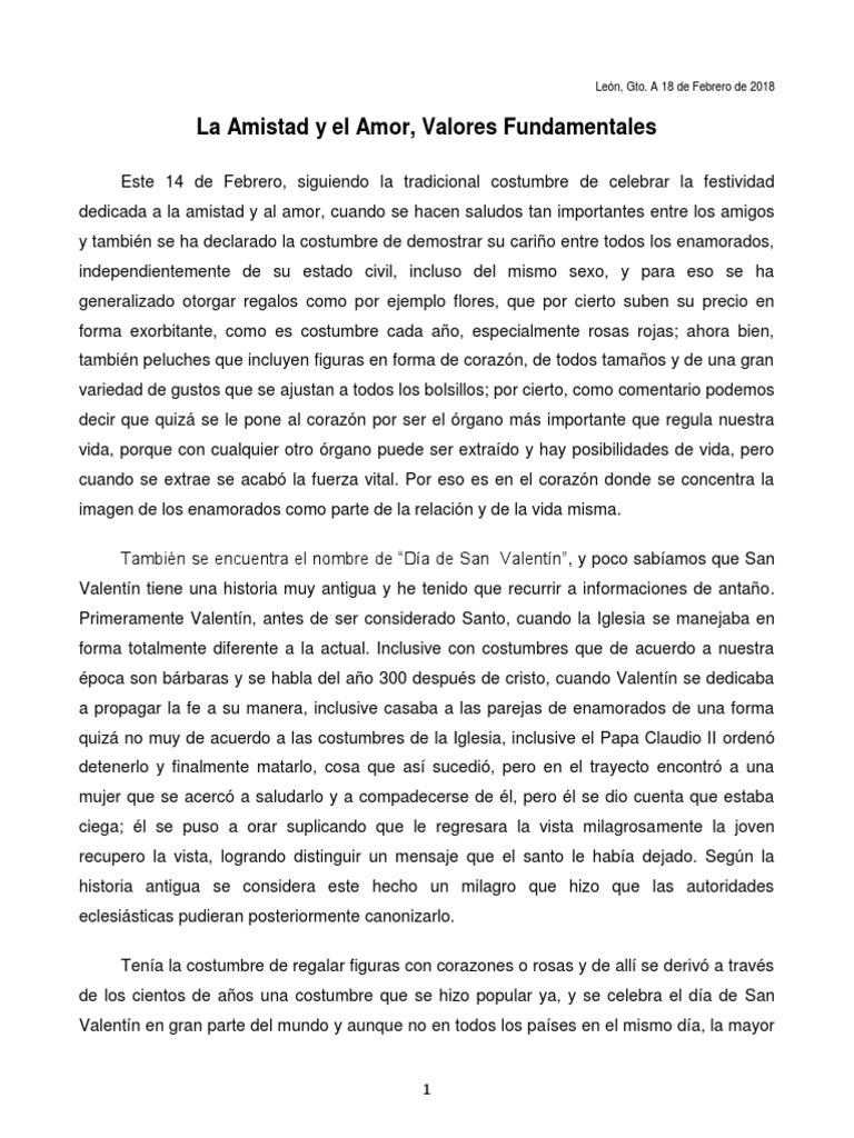 La Amistad y El Amor - Valores Fundamentales | PDF | Amor | Religión y ...