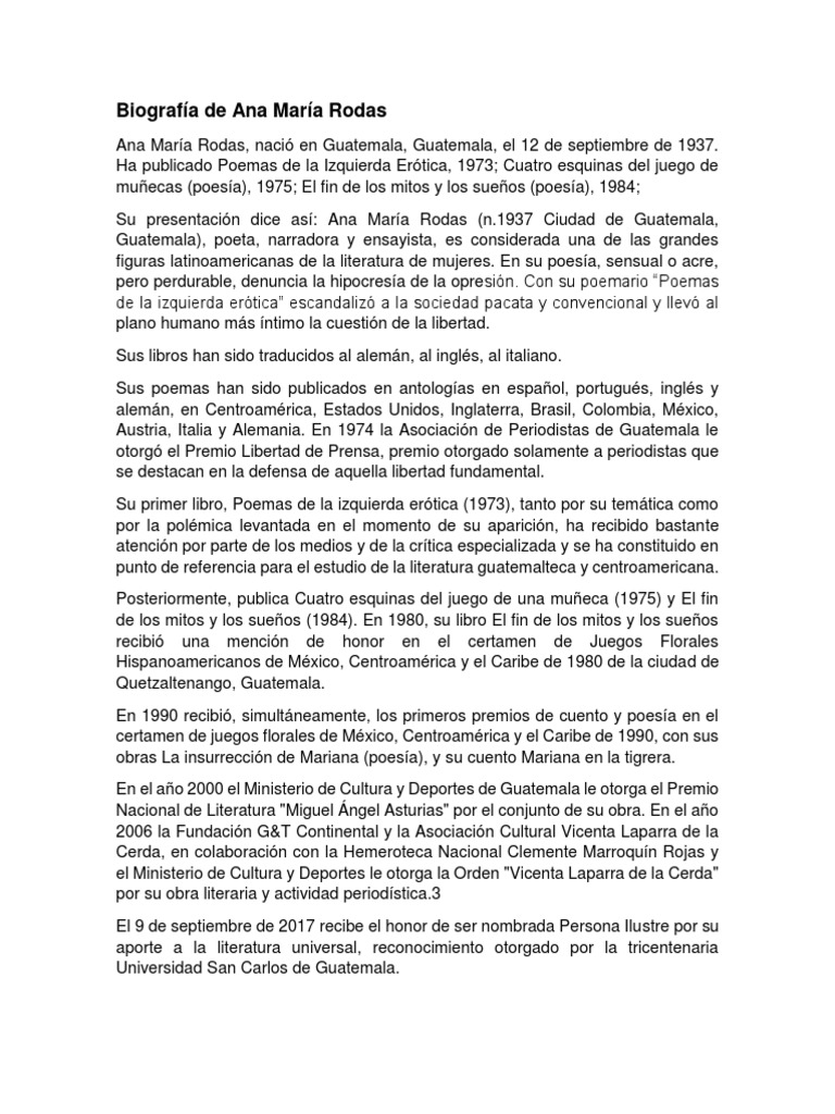 Biografía de Ana María Rodas | PDF