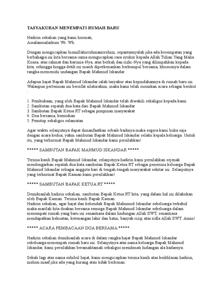 Tasyakuran Menempati Rumah Baru