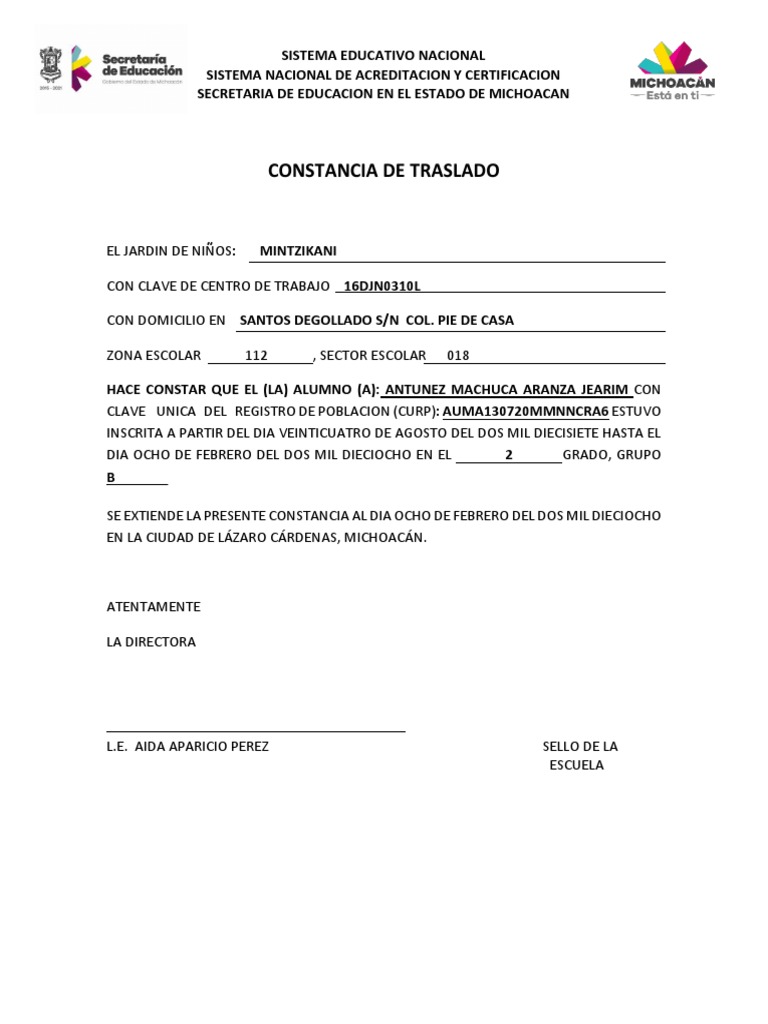 Constancias de Traslado