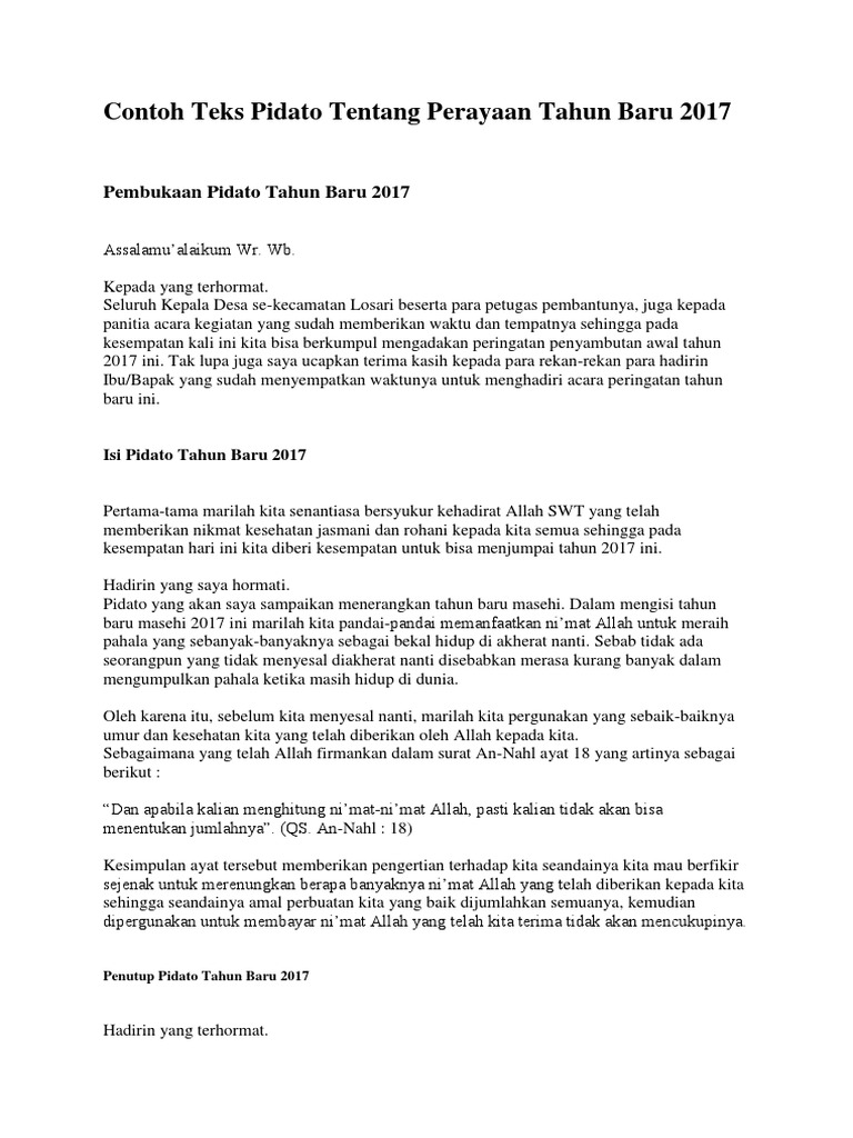 Contoh Teks Pidato Tentang Perayaan Tahun Baru 2017 Docx