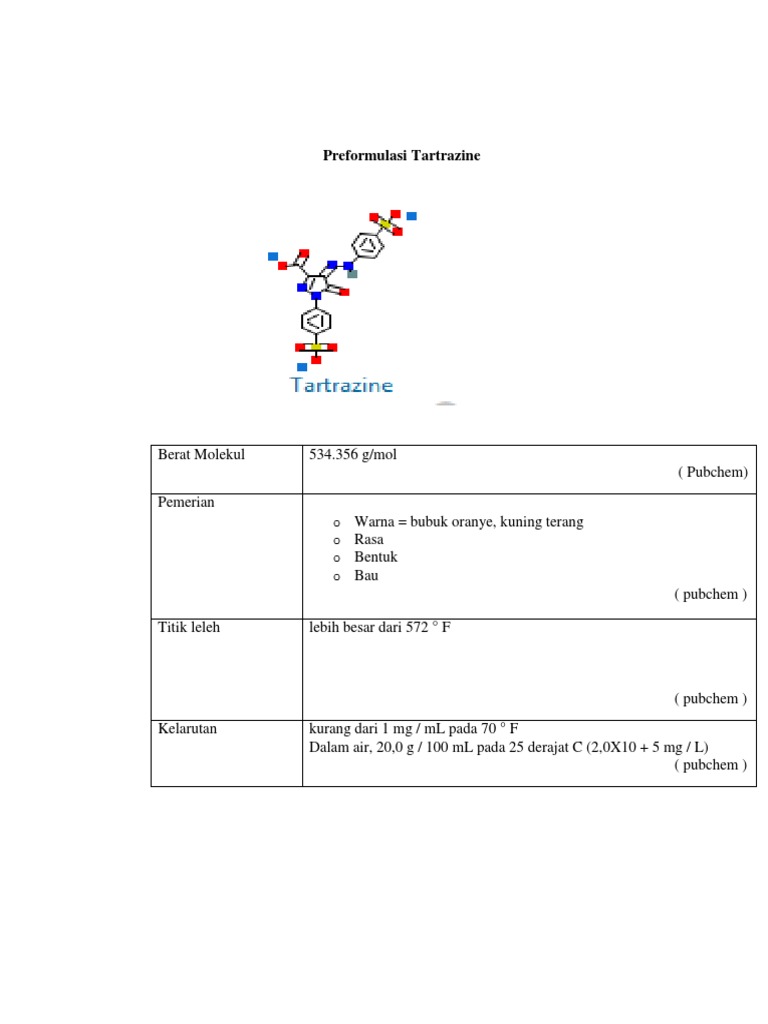 Informasi Preformulasi Tartrazine | PDF