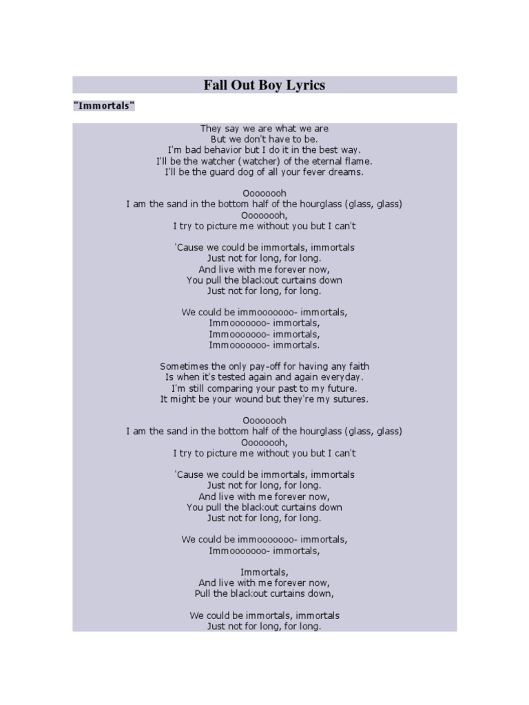 Fall Out Boy Lyrics | PDF, image size:768x1024