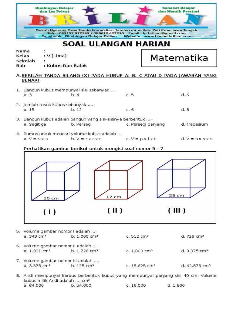 Contoh Soal Matematika Kelas 8 Kubus Dan Balok Contoh Soal Terbaru