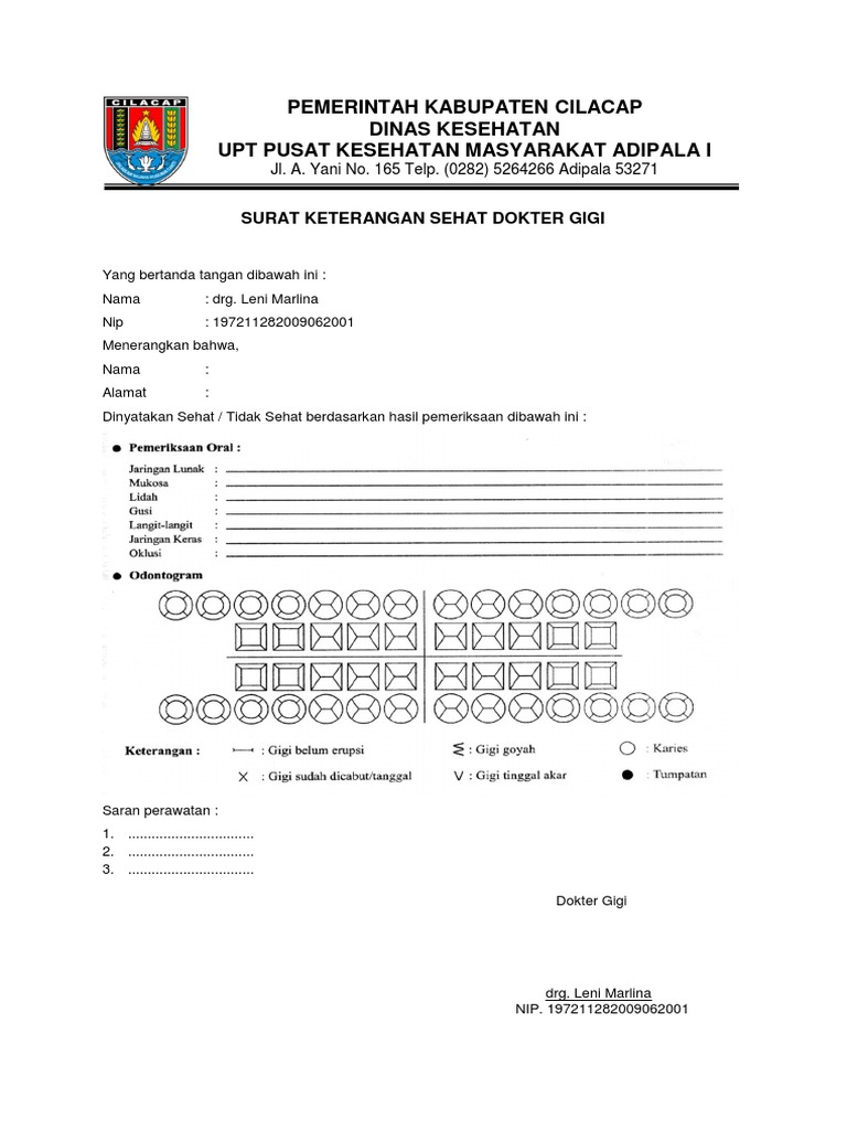 Contoh Surat Keterangan Sehat Dari Dokter Gigi Nusagates