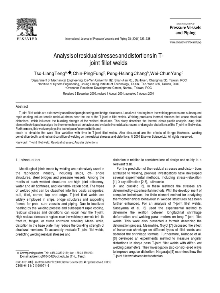 Analysis of Residual Stresses and Distortions in T-Joint Fillet Welds ...