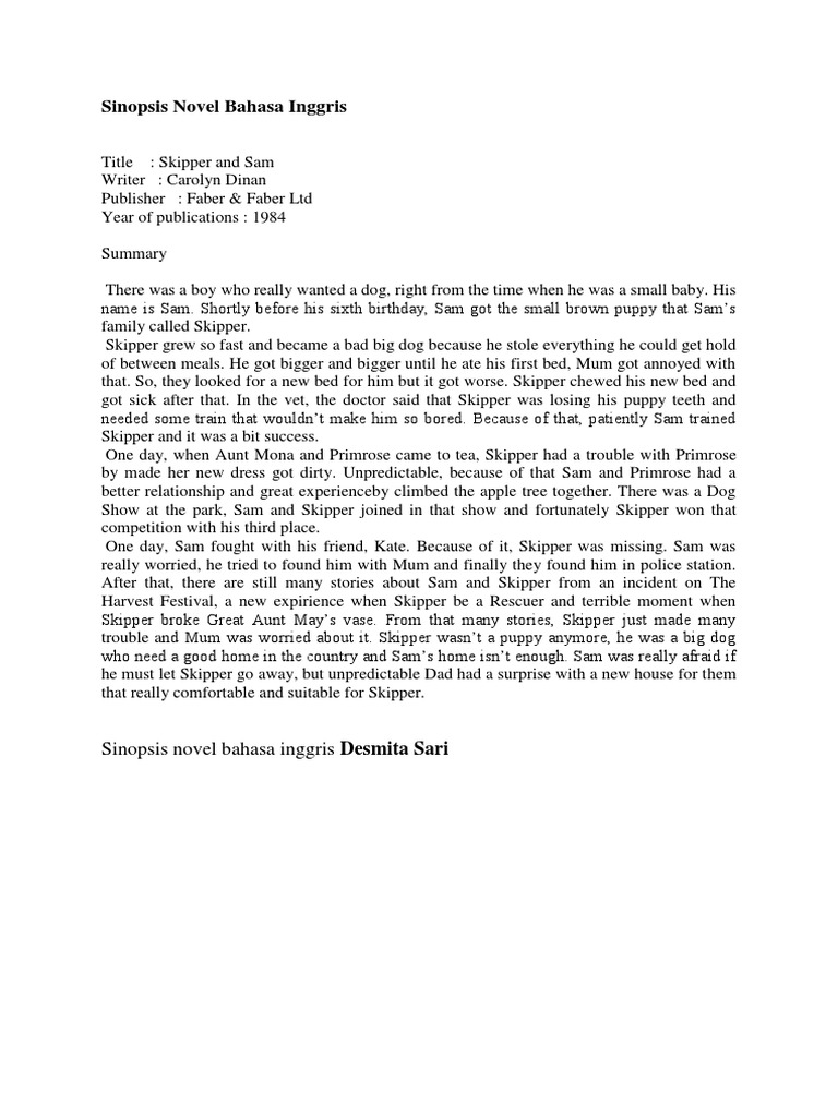 Sinopsis Novel Bahasa Inggris