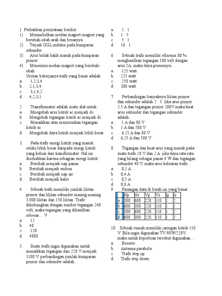 Contoh Soal Trafo Step Up Dan Step Down Berbagi Contoh Soal