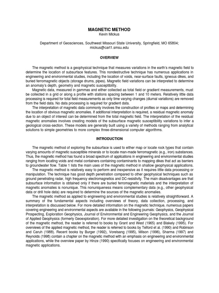 Mickus Kevin Magnetic Method PDF | PDF | Magnetometer | Magnetic Field