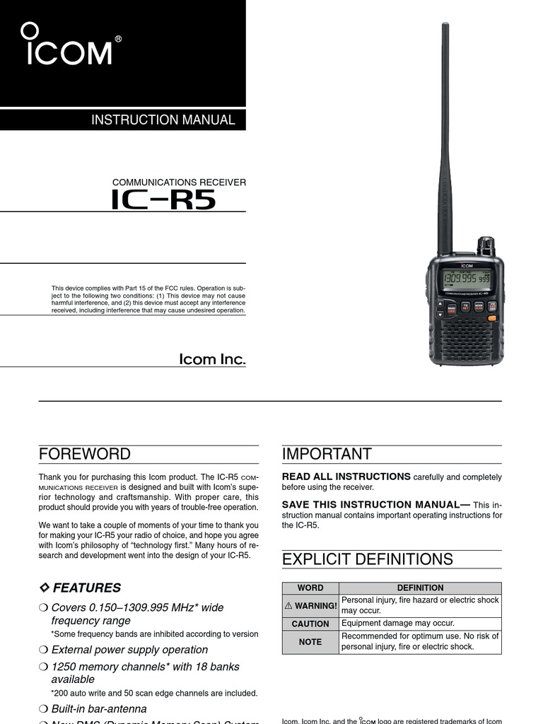 Icom IC-R5 Instruction Manual | PDF | Hertz | Radio