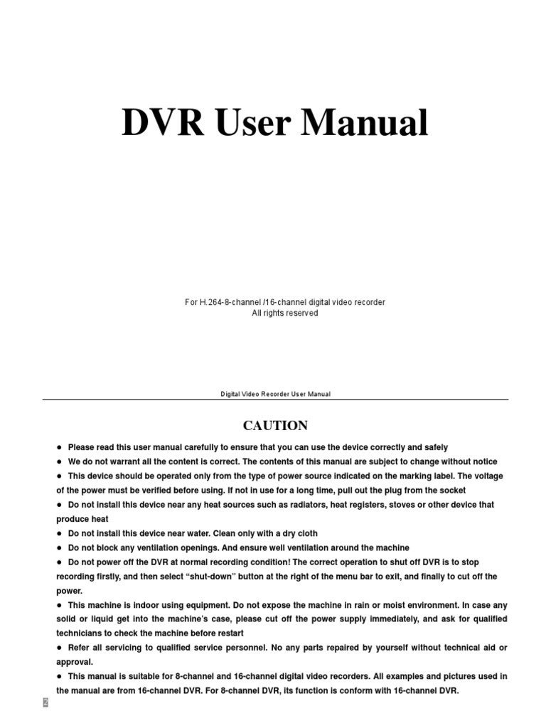 DVR User Manual For H.2648Channel 16Channel Digital Video Recorder