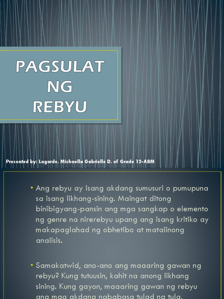 Halimbawa Ng Rebyu Ng Isang Aklat - Nur Aisyah Sukor