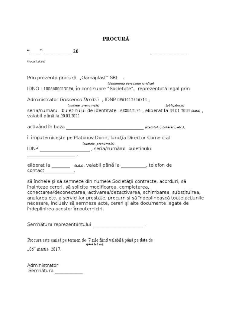 Exemplu Procura | PDF