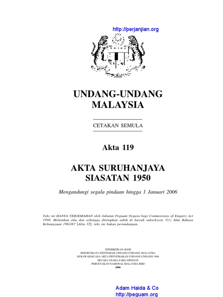 Akta 119 Akta Suruhanjaya Siasatan 1950  PDF