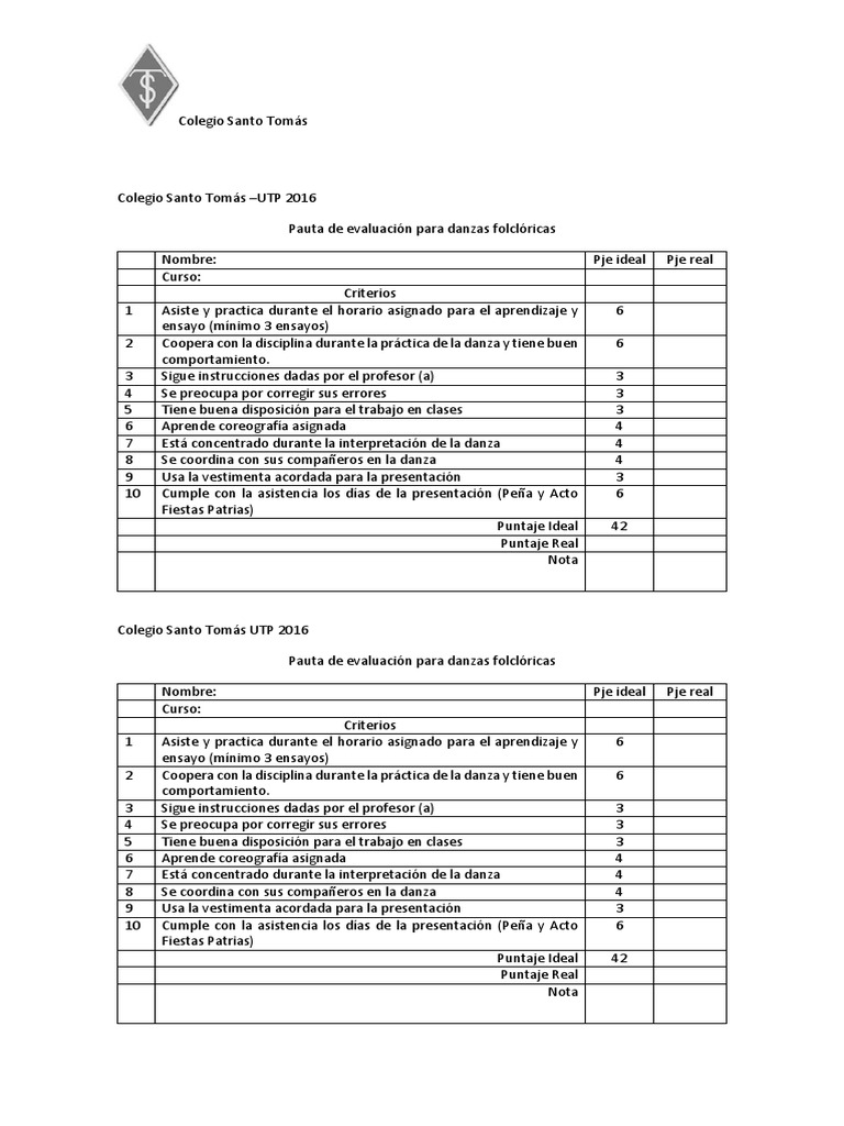 Pauta de Evaluación para Danzas Folclóricas | PDF | Bailes ...
