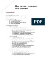 Observaciones y Comentarios de Los Playtesters