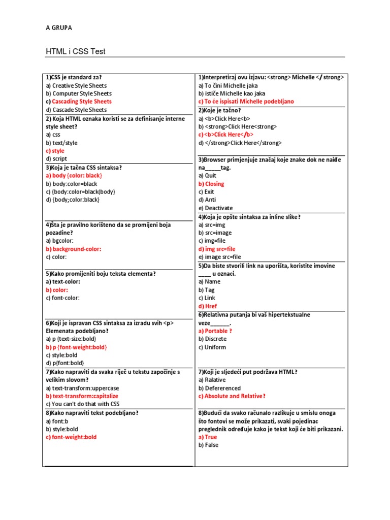 A CSS Quiz | PDF
