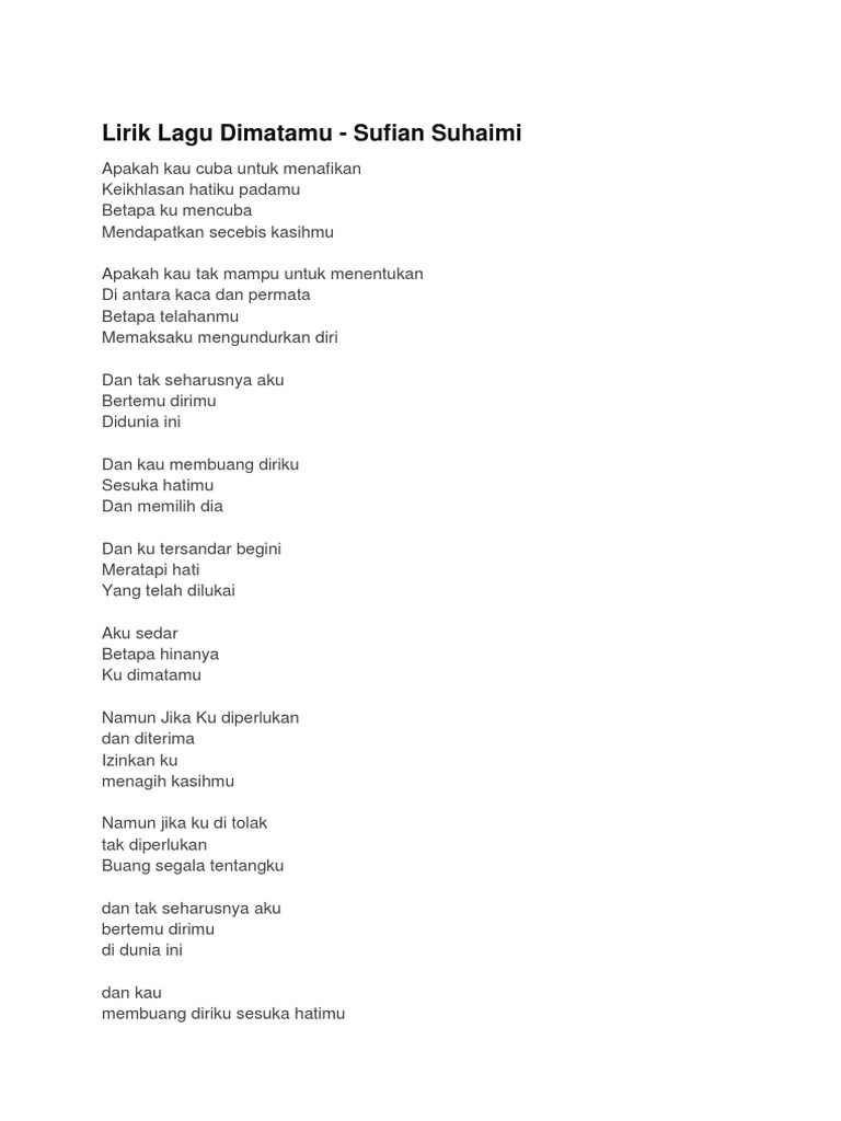 Lirik Lagu Dimatamu