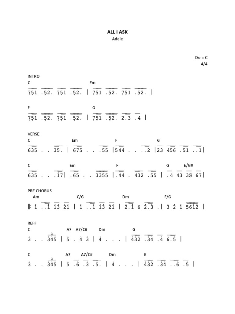 All I Ask Easy Version | PDF | Musical Forms | Songs