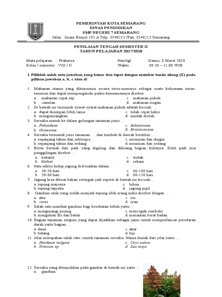 Soal Pts Prakarya Pengolahan Kelas VIII